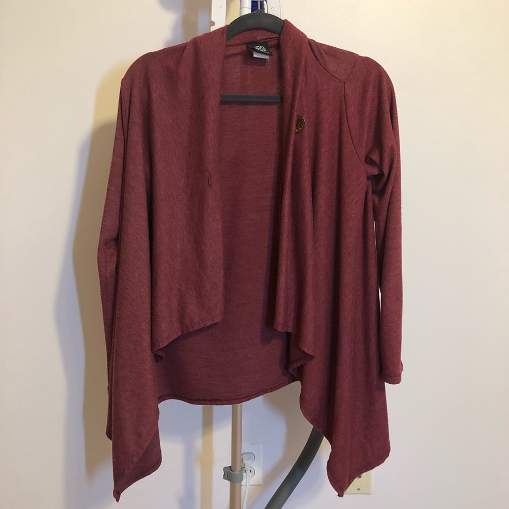 Bobeau Single Button Red Shawl Collar Cardigan